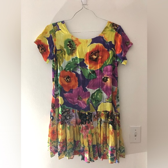 Vintage Jams World Hattie Tiered Mini Dress in Mixed Poppy Print Size Small - Picture 15 of 16